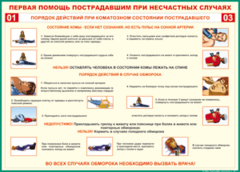 Таблица "Порядок действий при коматозном состоянии пострадавшего" (100х140 сантиметров, винил) - fgospostavki.ru - Барнаул