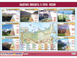 Таблица демонстрационная "Высотная поясность в горах России" (винил 70*100) - fgospostavki.ru - Барнаул