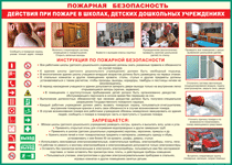 Таблица "Действия при пожаре в школах, детских дошкольных учреждениях" (100х140 сантиметров, винил) - fgospostavki.ru - Барнаул