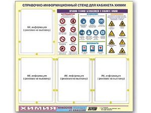 Стенд информационный "Правила техники безопасности в кабинете химии" (80х75, 4 кармана) - fgospostavki.ru - Барнаул