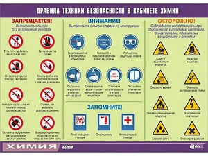 Таблица демонстрационная "Правила техники безопасности в кабинете химии" (винил 100х140) - fgospostavki.ru - Барнаул