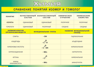 Таблица "Сравнение понятий изомер и гомолог" (100х140 сантиметров, винил) - fgospostavki.ru - Барнаул